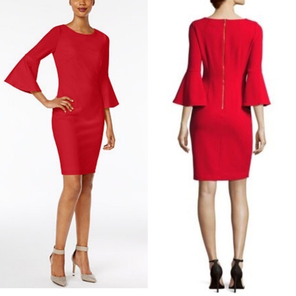 calvin klein red bell sleeve dress